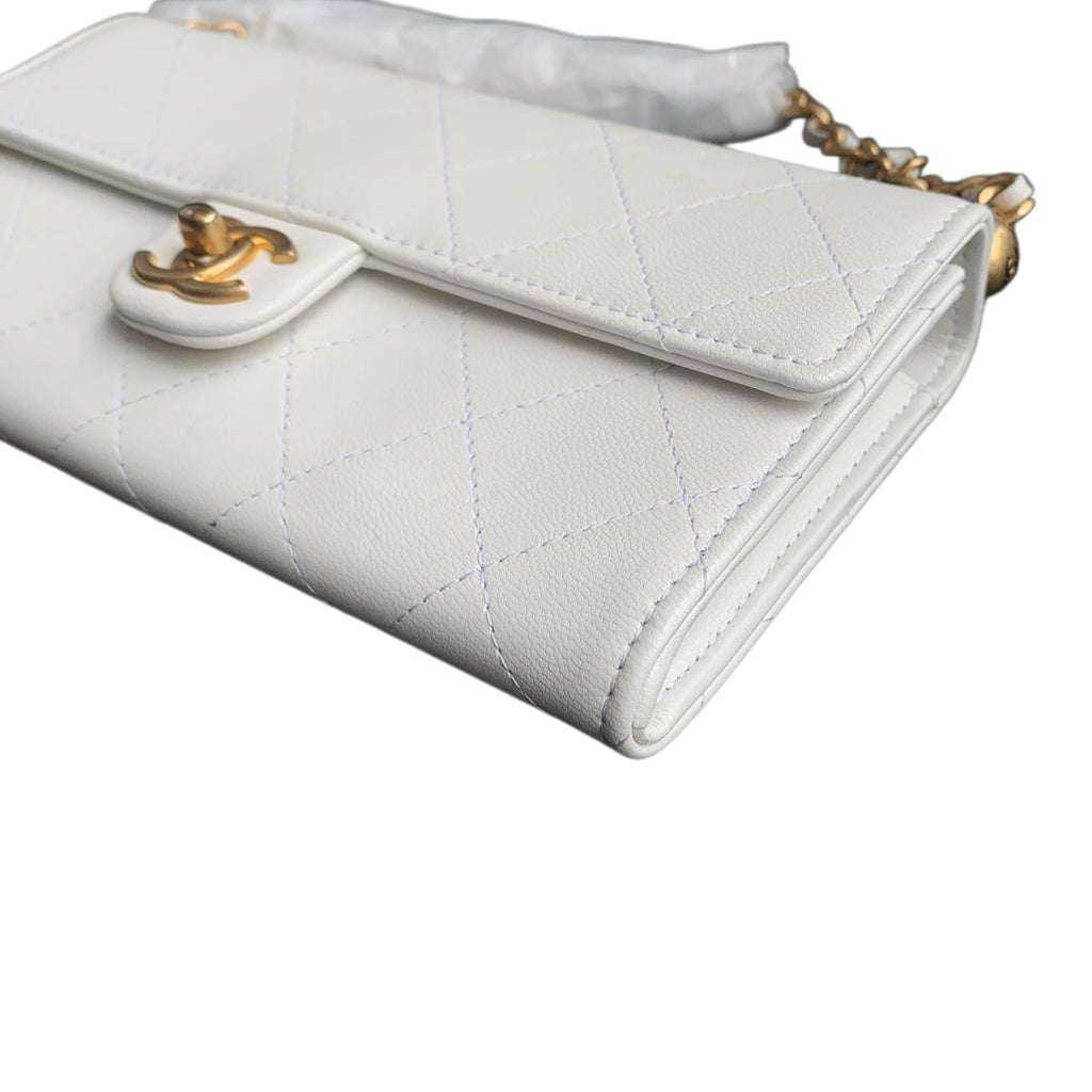 Chanel Pearl Crush Mini Flap Bag White Lambskin Gold Hardware