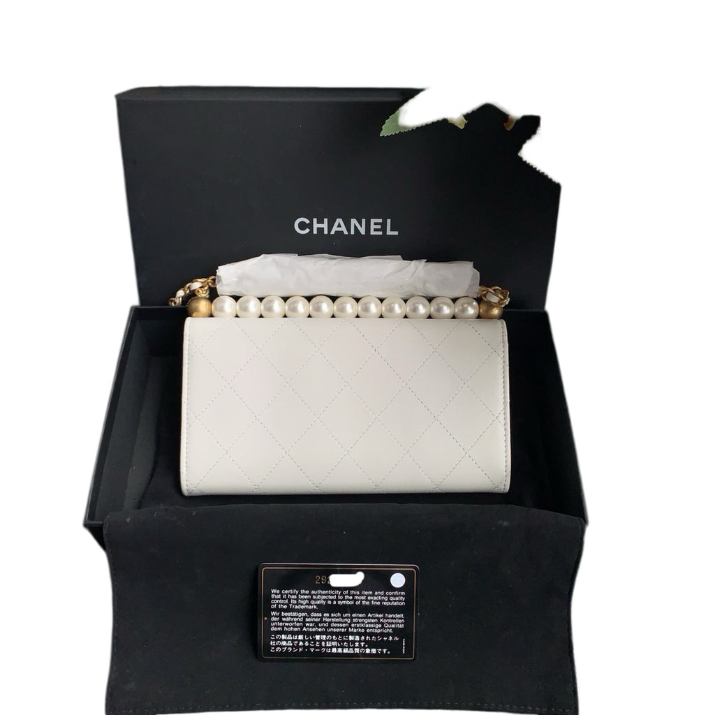Chanel Pearl Crush Mini Flap Bag White Lambskin Gold Hardware