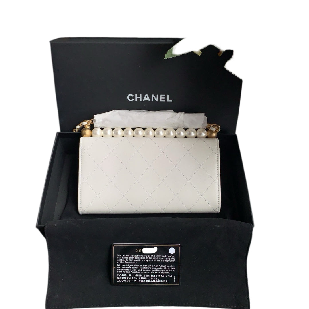 Chanel Pearl Crush Mini Flap Bag White Lambskin Gold Hardware
