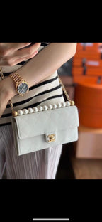 Chanel Pearl Crush Mini Flap Bag White Lambskin Gold Hardware