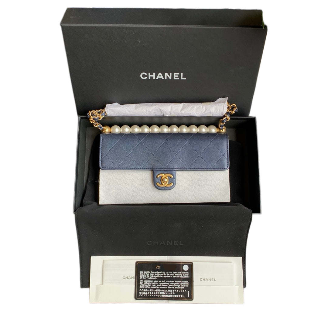 Chanel Pearl WOC Chain Bag Lambskin Blue Gold Hardware