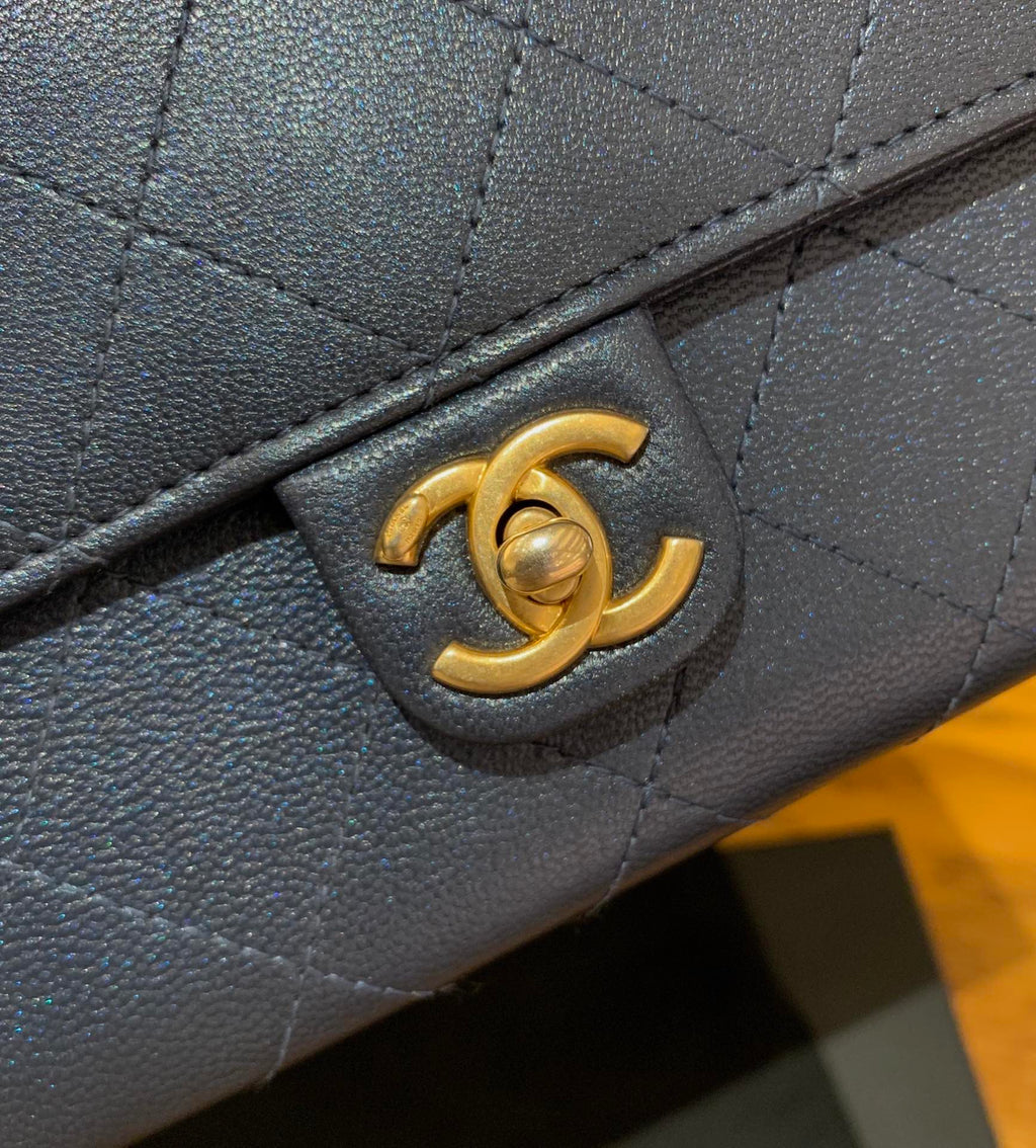 Chanel Pearl WOC Chain Bag Lambskin Blue Gold Hardware