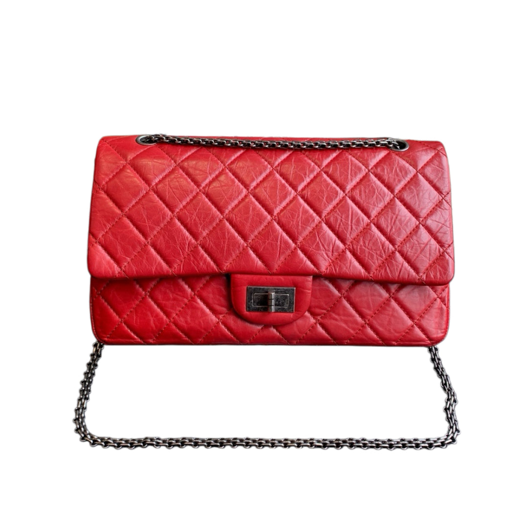 Chanel 2.55 Large Shoulder Bag Aged Calfskin Black Gold Hardware