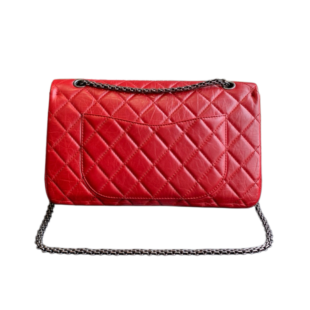 Chanel 2.55 Large Shoulder Bag Aged Calfskin Black Gold Hardware
