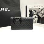 Chanel Ligne Cambon Wallet Black Quilted Leather Patent CC Gold Hardware