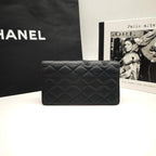 Chanel Ligne Cambon Wallet Black Quilted Leather Patent CC Gold Hardware