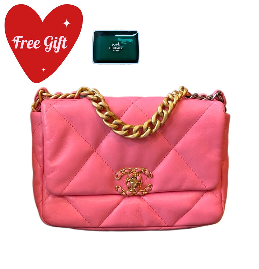 Chanel 19 Flap Bag Pink Quilted Leather Gold & Silver Hardware