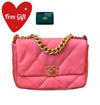 Chanel 19 Flap Bag Pink Quilted Leather Gold & Silver Hardware