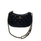 Chanel Heart Charm Hobo Bag Black Quilted Leather Gold Hardware
