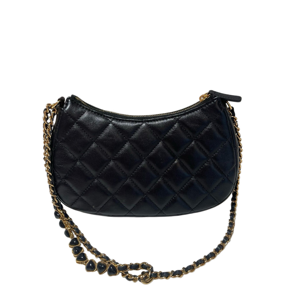 Chanel Heart Charm Hobo Bag Black Quilted Leather Gold Hardware