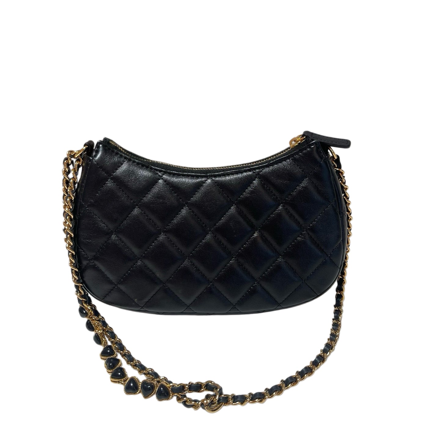 Chanel Heart Charm Hobo Bag Black Quilted Leather Gold Hardware