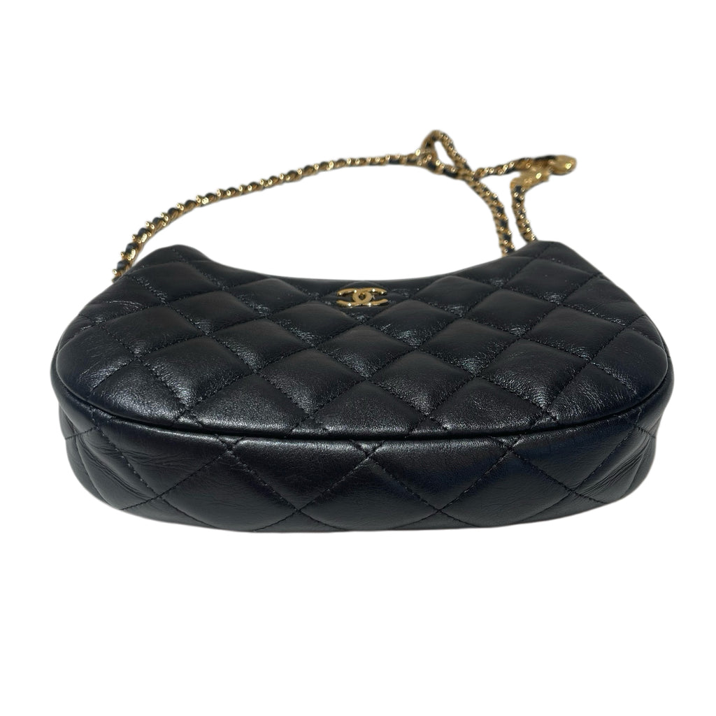 Chanel Heart Charm Hobo Bag Black Quilted Leather Gold Hardware