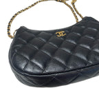 Chanel Heart Charm Hobo Bag Black Quilted Leather Gold Hardware