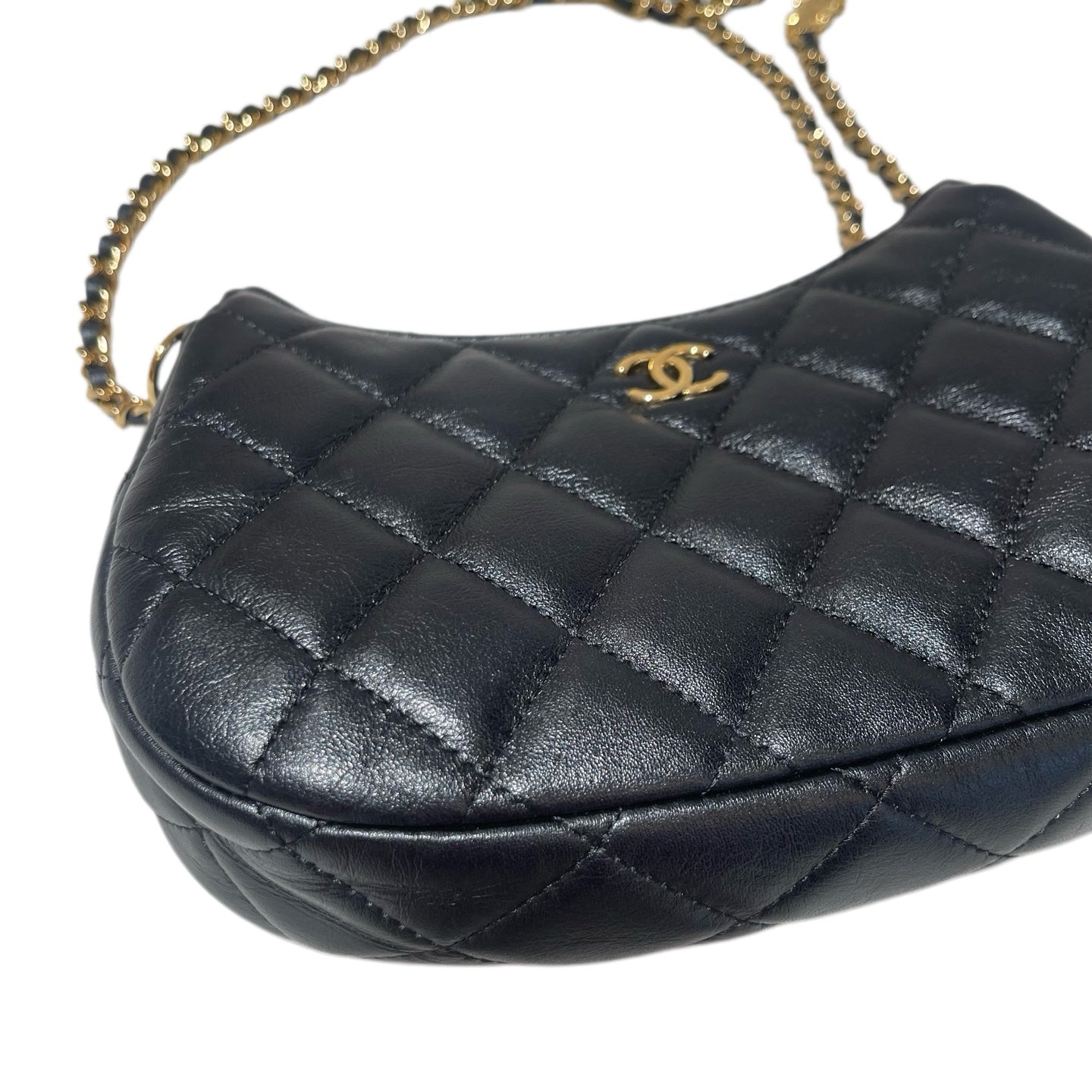 Chanel Heart Charm Hobo Bag Black Quilted Leather Gold Hardware