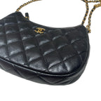 Chanel Heart Charm Hobo Bag Black Quilted Leather Gold Hardware