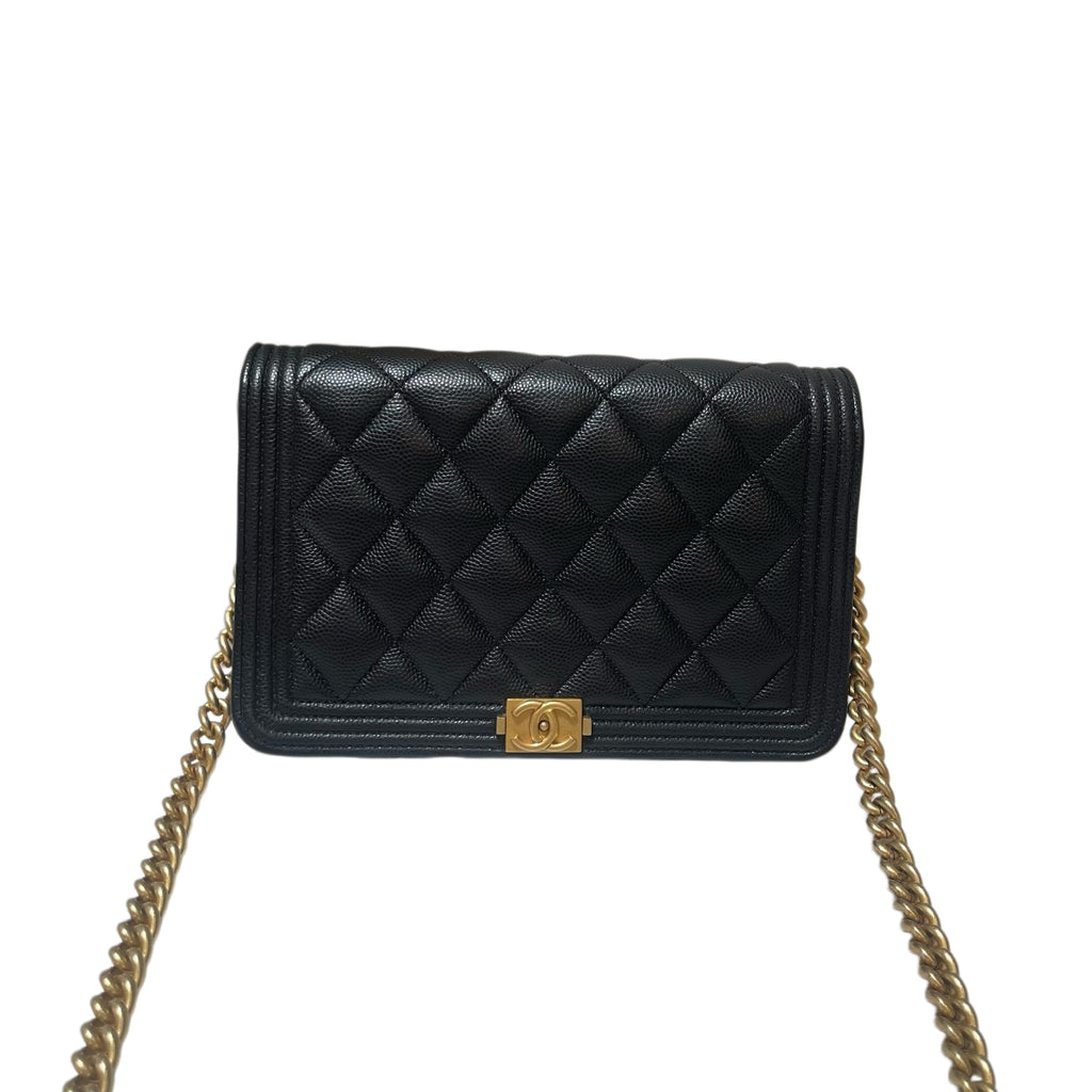 Chanel Boy Handbag Black Caviar Gold Hardware