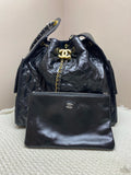 Chanel Gabrielle Bucket Bag Black Quilted & Smooth Leather Gold & Silver Hardware