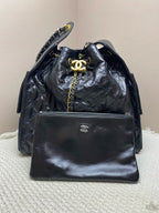 Chanel Gabrielle Bucket Bag Black Quilted & Smooth Leather Gold & Silver Hardware