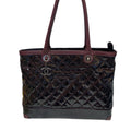 Chanel Quilted Patent Leather Tote Bag Burgundy/Black Silver Hardware