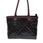 Chanel Quilted Patent Leather Tote Bag Burgundy/Black Silver Hardware