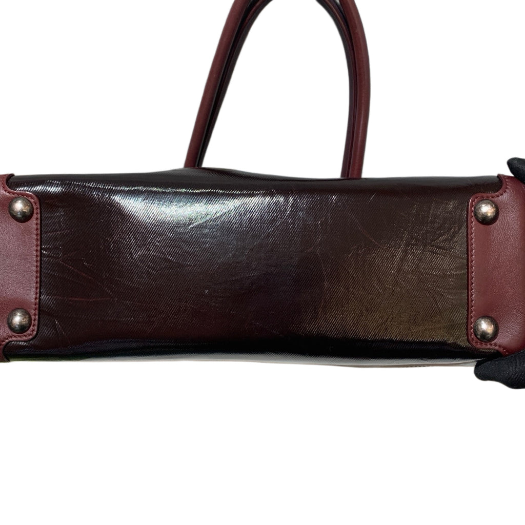 Chanel Quilted Patent Leather Tote Bag Burgundy/Black Silver Hardware