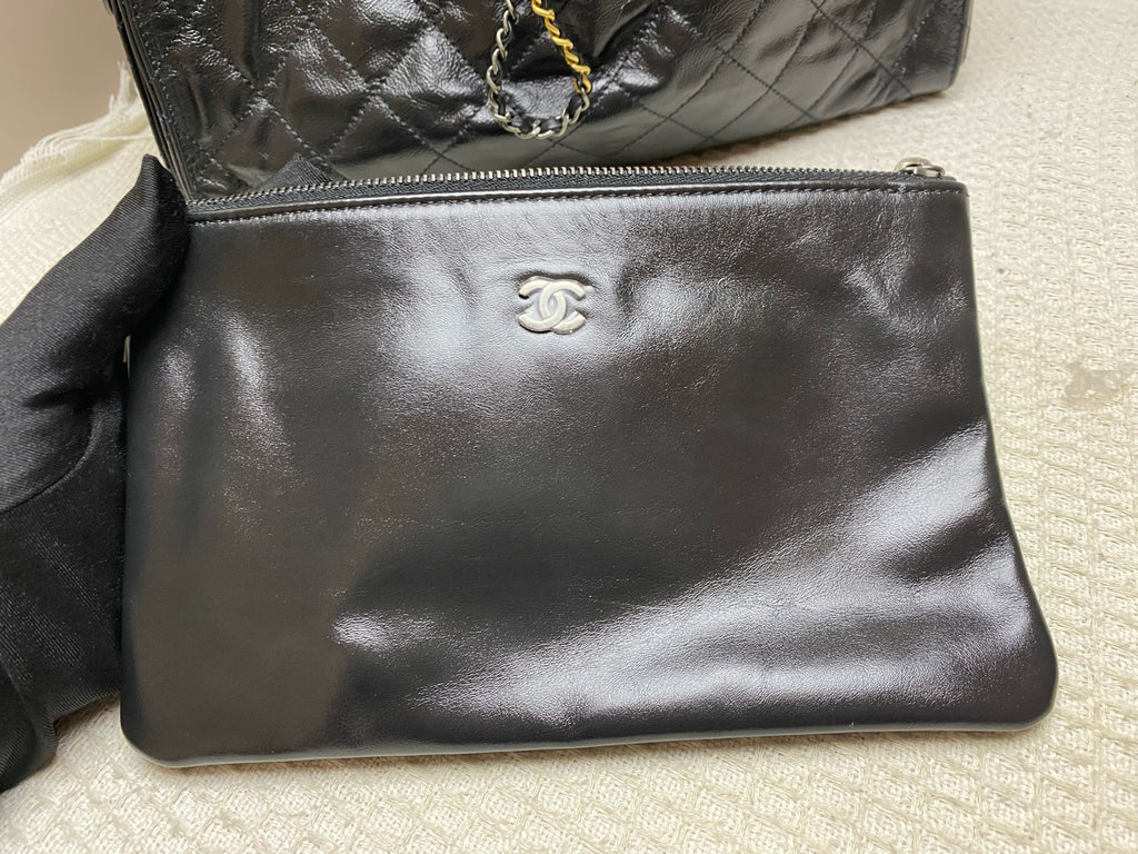 Chanel Gabrielle Bucket Bag Black Quilted & Smooth Leather Gold & Silver Hardware