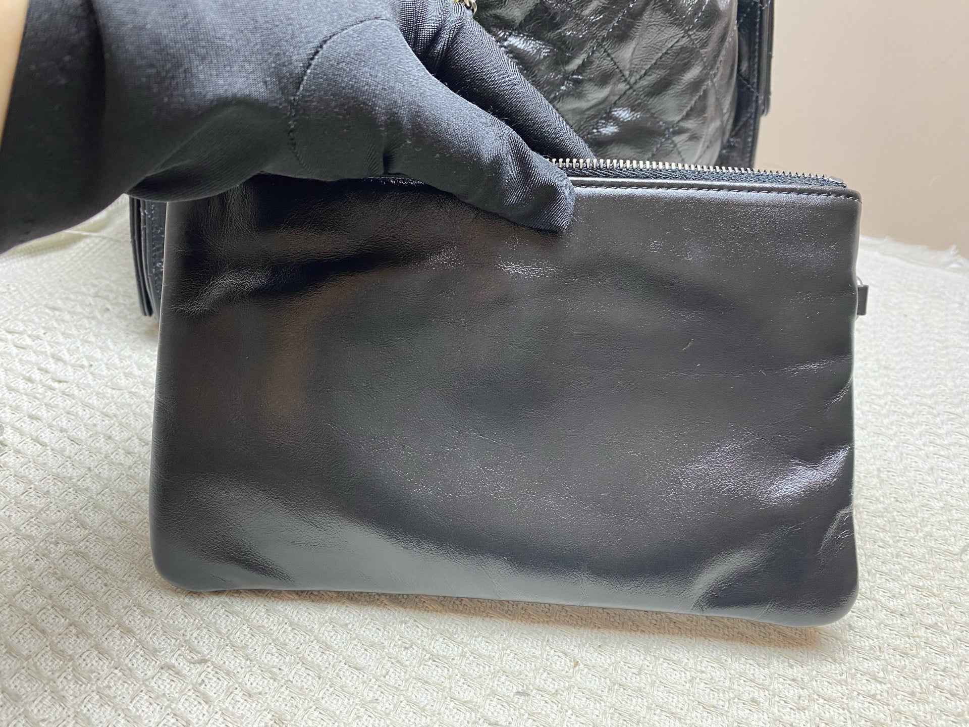 Chanel Gabrielle Bucket Bag Black Quilted & Smooth Leather Gold & Silver Hardware