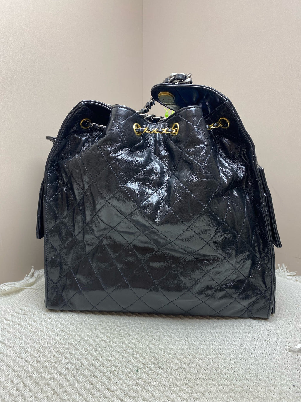 Chanel Gabrielle Bucket Bag Black Quilted & Smooth Leather Gold & Silver Hardware