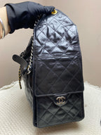 Chanel Gabrielle Bucket Bag Black Quilted & Smooth Leather Gold & Silver Hardware