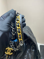 Chanel Gabrielle Bucket Bag Black Quilted & Smooth Leather Gold & Silver Hardware