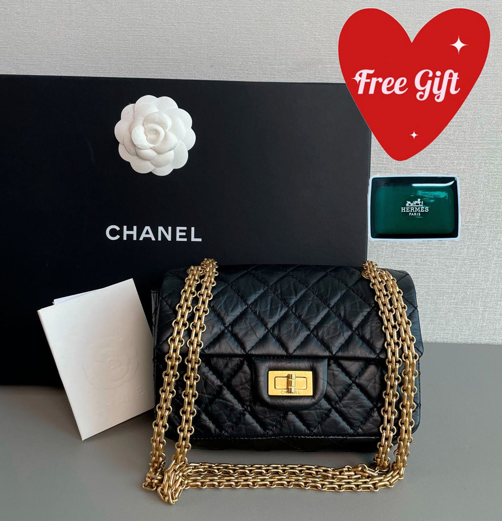 Chanel 2.55 Reissue Shoulder Bag Black Aged Leather Gold Hardware