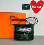Hermes Constance Crossbody Bag Emerald Green Crocodile Leather Silver Hardware