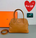 Hermes Bolide Handbag Tan Camel Leather Gold Hardware