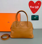 Hermes Bolide Handbag Tan Camel Leather Gold Hardware