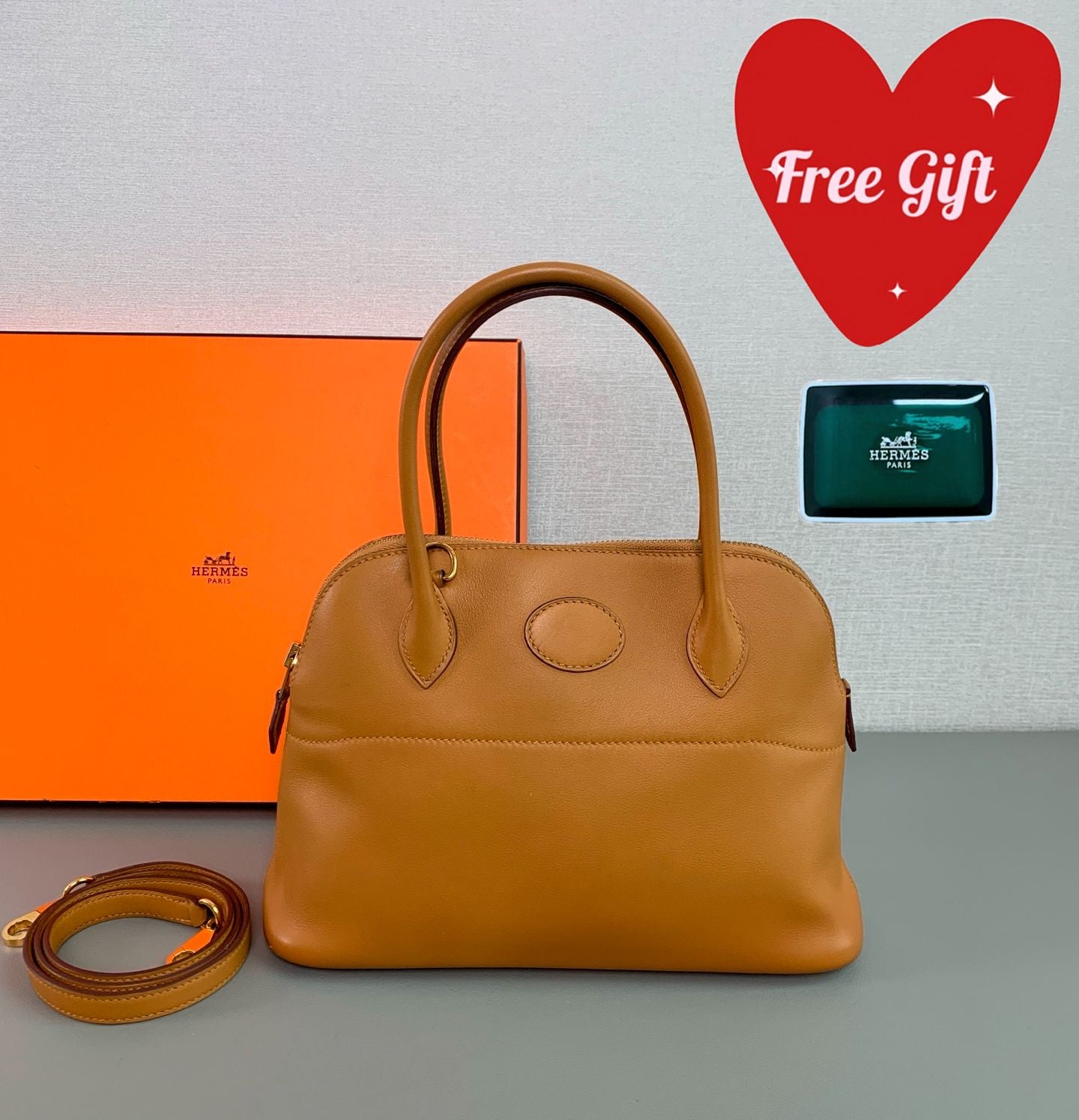 Hermes Bolide Handbag Tan Camel Leather Gold Hardware