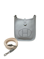 Hermes Evelyne TPM Shoulder Bag Pale Blue Pebbled Leather Silver Hardware