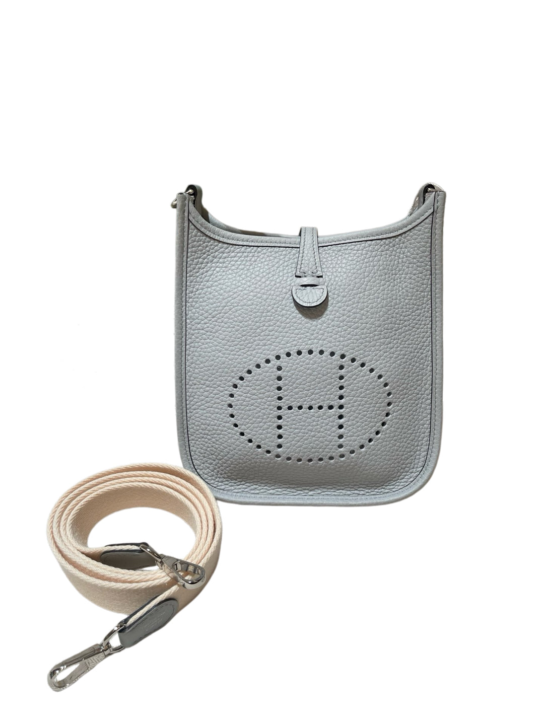 Hermes Evelyne TPM Shoulder Bag Pale Blue Pebbled Leather Silver Hardware