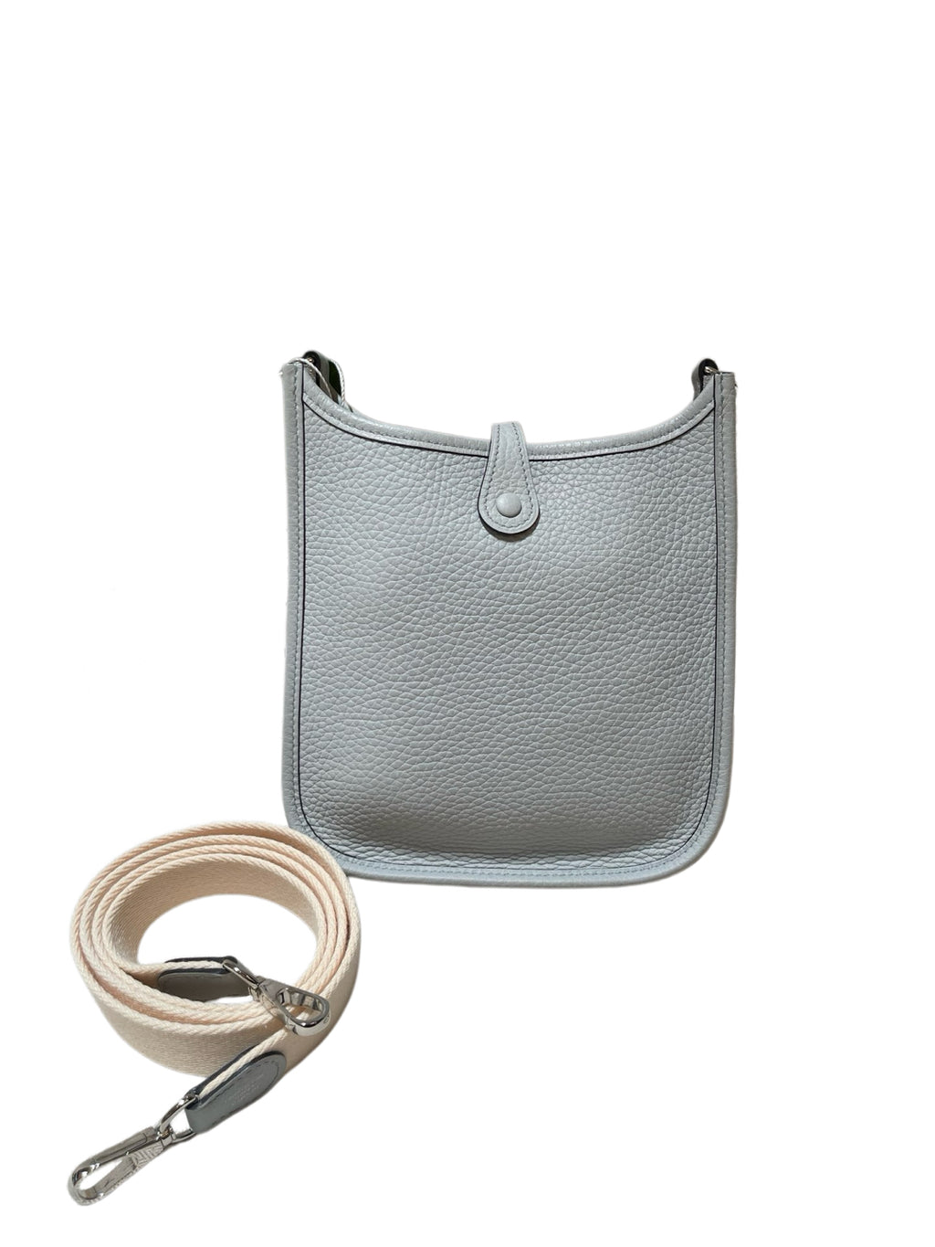 Hermes Evelyne TPM Shoulder Bag Pale Blue Pebbled Leather Silver Hardware