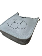 Hermes Evelyne TPM Shoulder Bag Pale Blue Pebbled Leather Silver Hardware