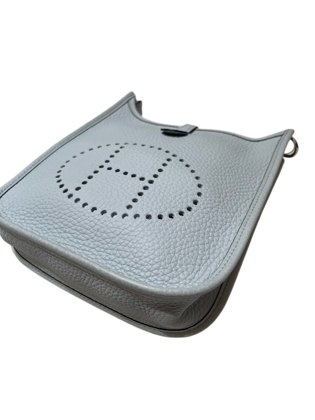 Hermes Evelyne TPM Shoulder Bag Pale Blue Pebbled Leather Silver Hardware