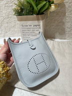 Hermes Evelyne TPM Shoulder Bag Pale Blue Pebbled Leather Silver Hardware