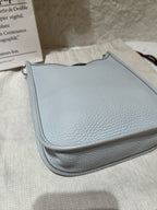 Hermes Evelyne TPM Shoulder Bag Pale Blue Pebbled Leather Silver Hardware