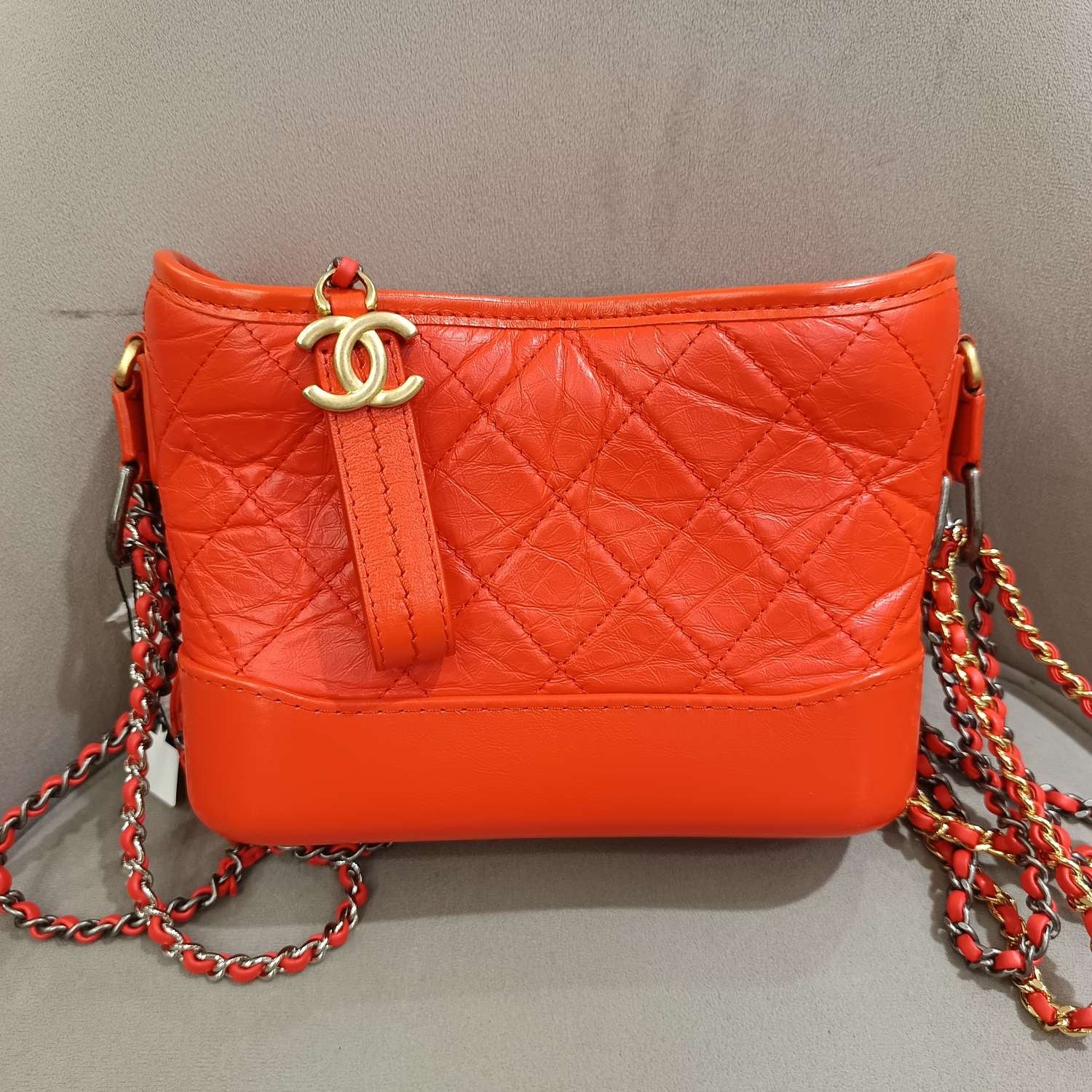 Chanel Gabrielle Hobo Handbag Coral Quilted Leather Gold & Silver Hardware