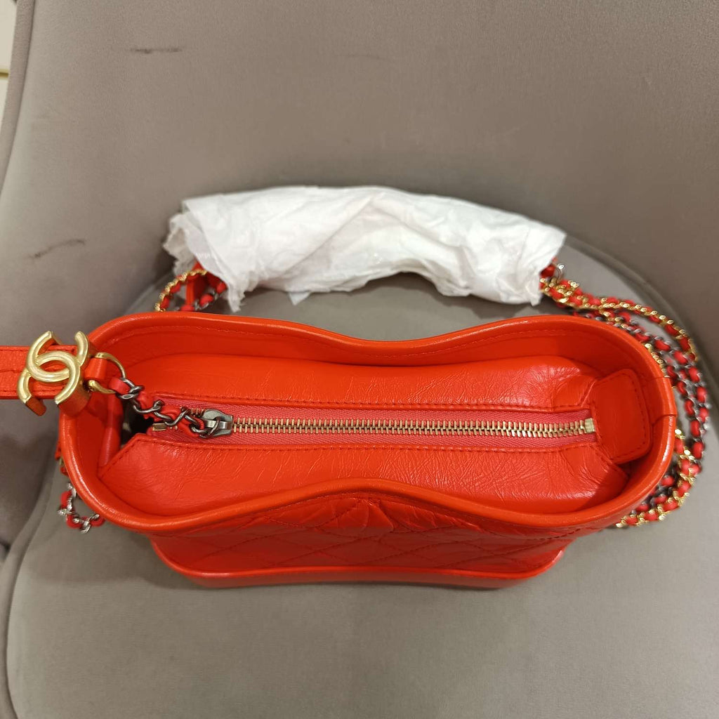 Chanel Gabrielle Hobo Handbag Coral Quilted Leather Gold & Silver Hardware