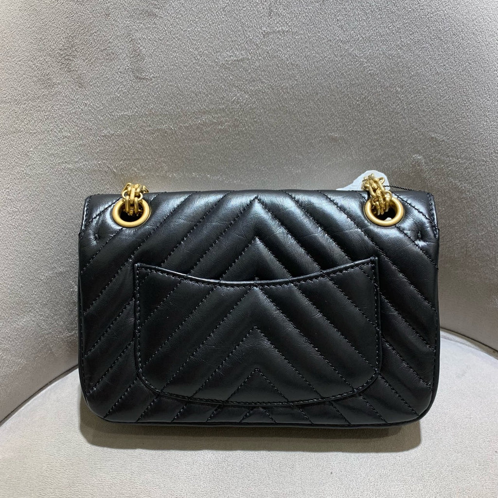 Chanel Reissue Flap Bag Black Chevron Quilted Leather Gold Hardware