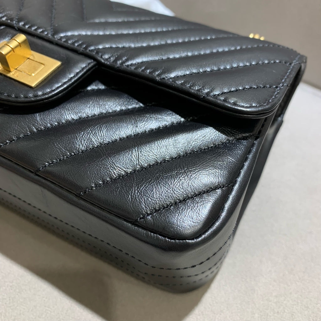 Chanel Reissue Flap Bag Black Chevron Quilted Leather Gold Hardware