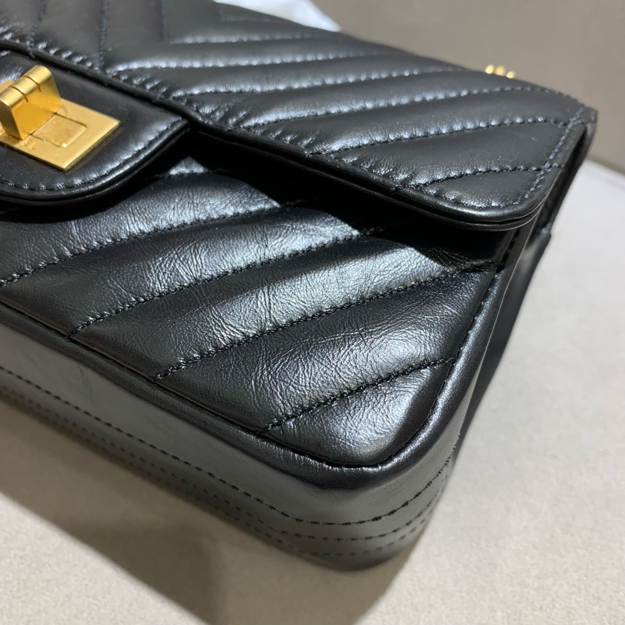 Chanel Reissue Flap Bag Black Chevron Quilted Leather Gold Hardware