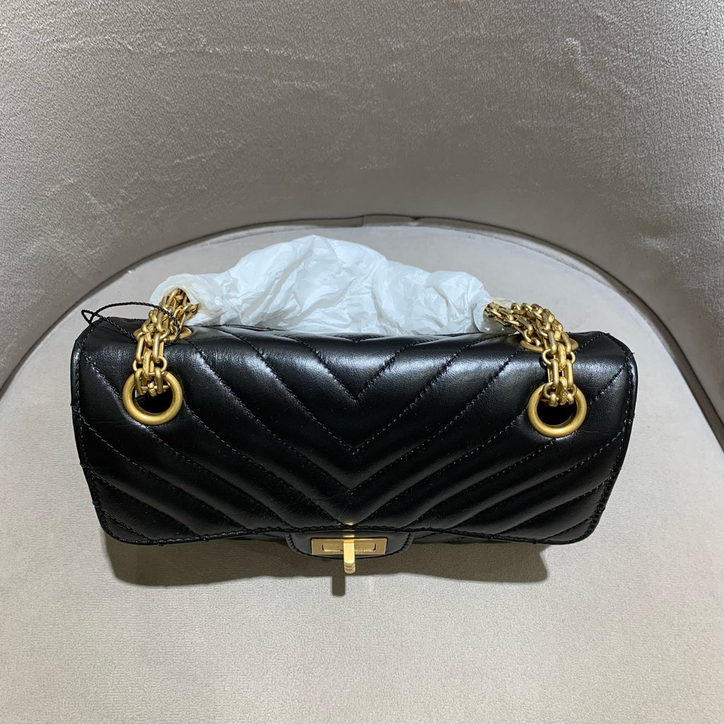 Chanel Reissue Flap Bag Black Chevron Quilted Leather Gold Hardware