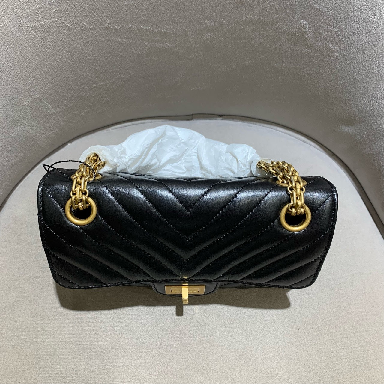 Chanel Reissue Flap Bag Black Chevron Quilted Leather Gold Hardware
