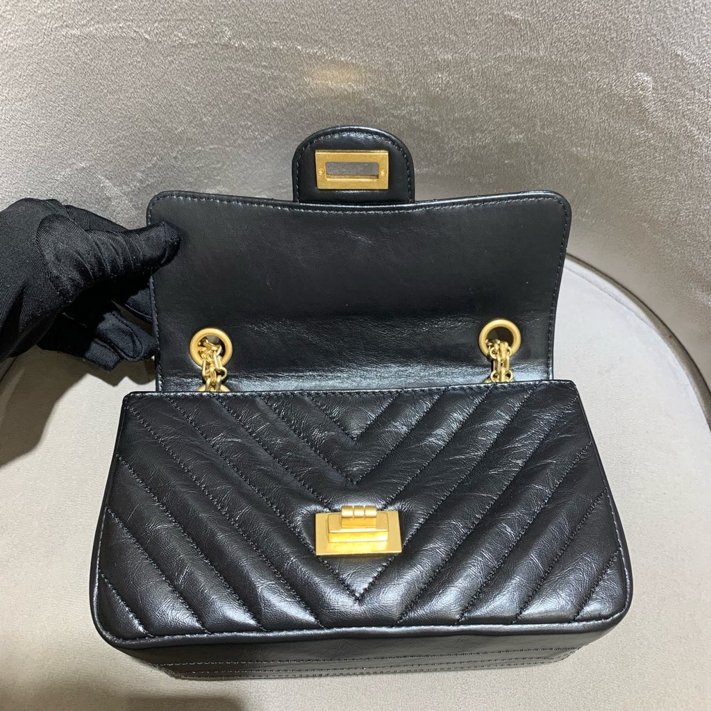 Chanel Reissue Flap Bag Black Chevron Quilted Leather Gold Hardware
